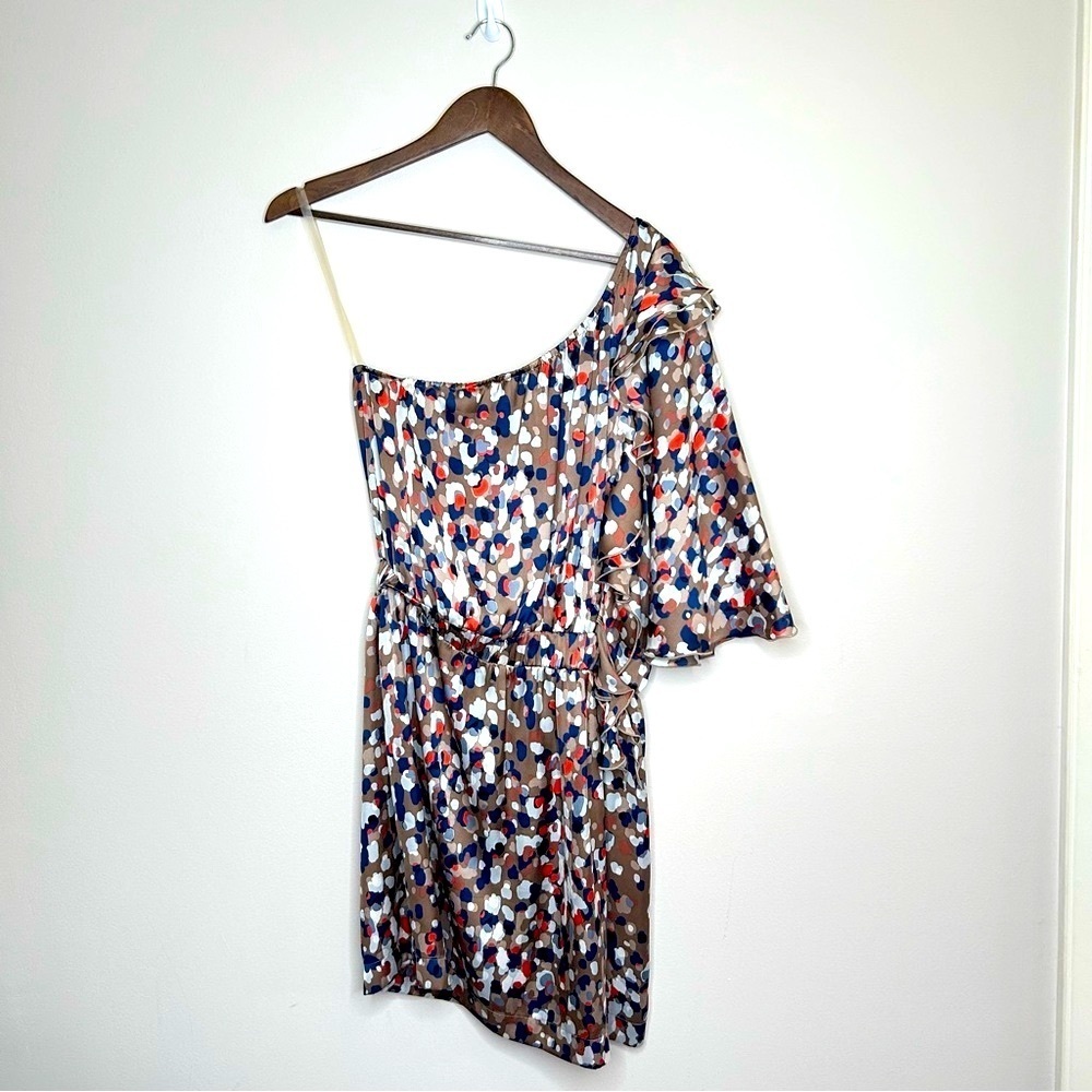 Uncle Frank One Shoulder Lightweight Cinch Waist Dress Abstract Print Medium